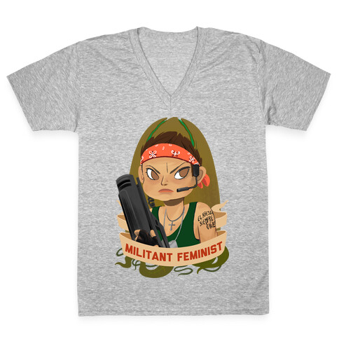 Militant Feminist V-Neck Tee Shirt