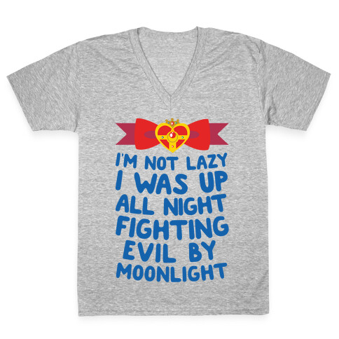 I Was Up Fighting Evil By Moonlight V-Neck Tee Shirt