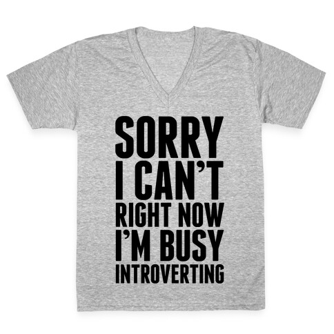 Sorry I Can't Right Now I'm Busy Introverting V-Neck Tee Shirt