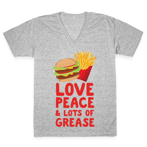 Love, Peace, & Lots of Grease V-Neck Tee Shirt