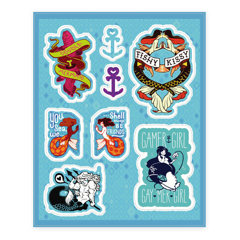 Mermaid Themed  Stickers and Decal Sheet