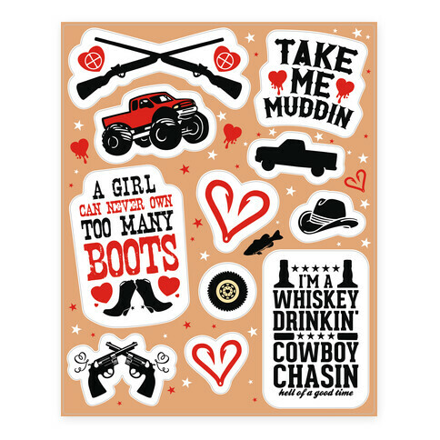 Country Love Themed  Stickers and Decal Sheet