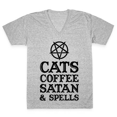 Cats Coffee Satan & Spells V-Neck Tee Shirt