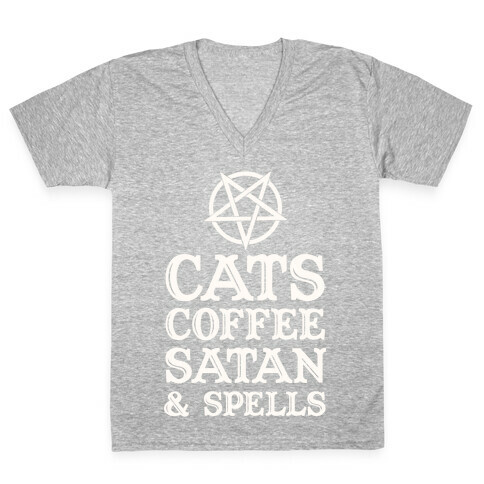 Cats Coffee Satan & Spells V-Neck Tee Shirt