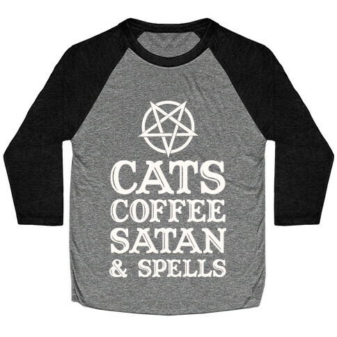 Cats Coffee Satan & Spells Baseball Tee