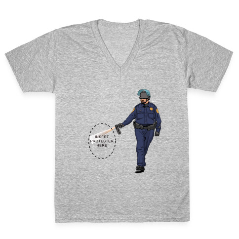 Insert Protester Pepper Spray V-Neck Tee Shirt