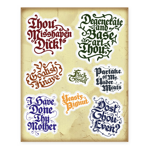 Olde English Insults Stickers and Decal Sheet