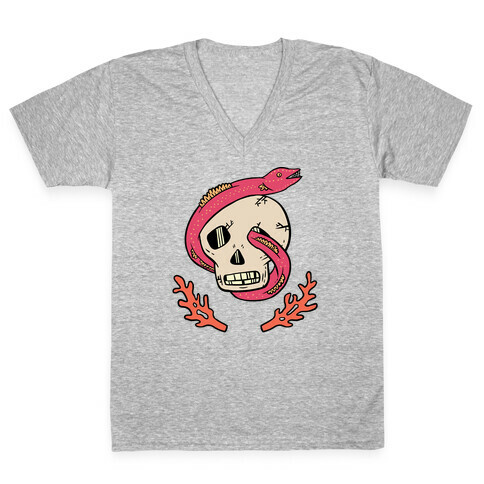 Skull and Coral Crossbones V-Neck Tee Shirt