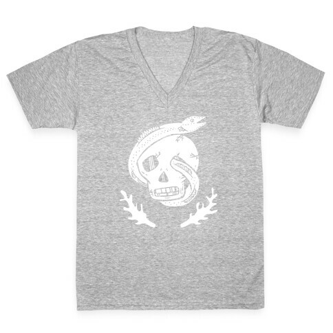 Skull and Coral Crossbones V-Neck Tee Shirt