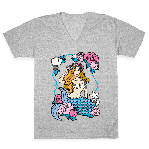 Nautical Tattoo Mermaid V-Neck Tee Shirt