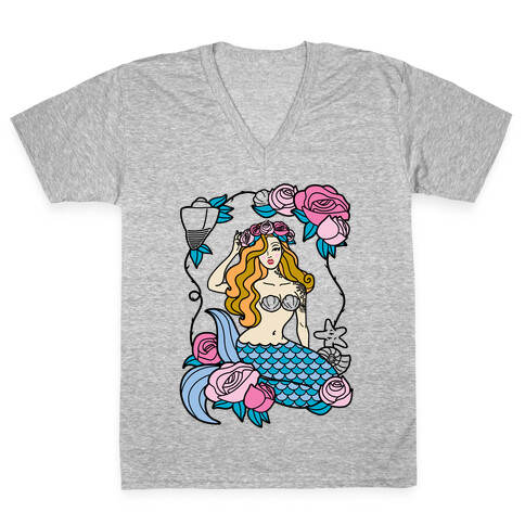 Nautical Tattoo Mermaid V-Neck Tee Shirt