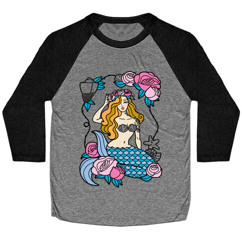 Nautical Tattoo Mermaid Baseball Tee