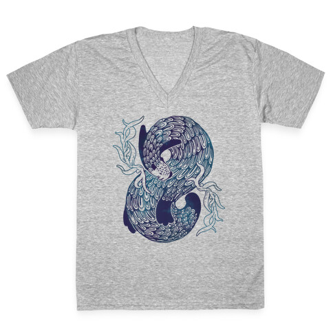 Swirling Wave Otter V-Neck Tee Shirt