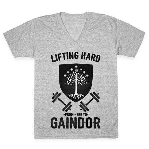 Lifting Hard From Here to Gaindor V-Neck Tee Shirt