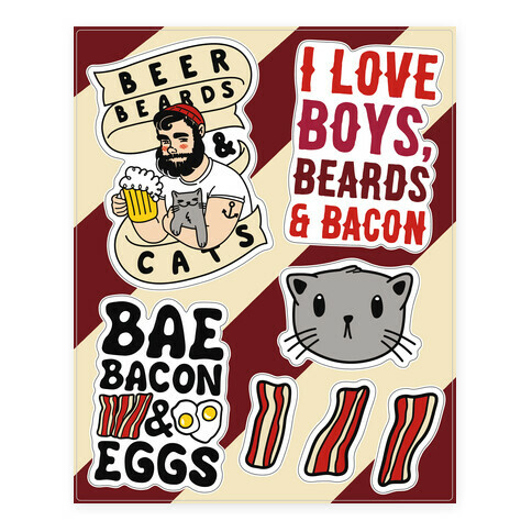 Boys, Bacon, Beards and Cats  Stickers and Decal Sheet