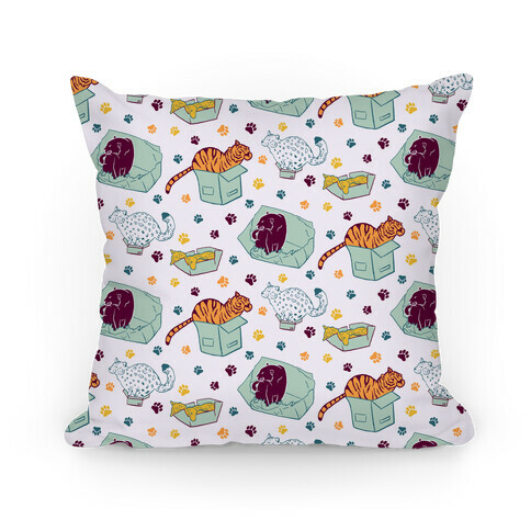 Wild Cats in Boxes and Paw Print Pattern Pillow