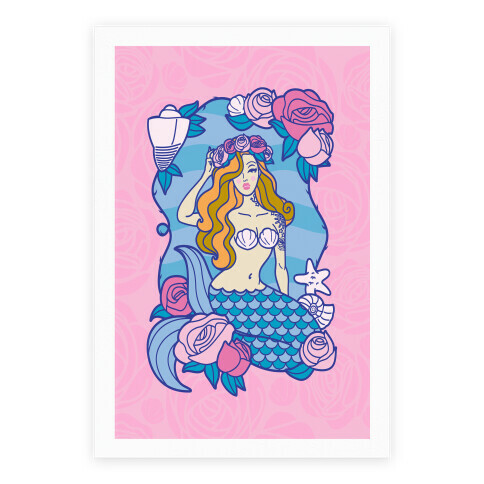 Nautical Tattoo Mermaid Poster