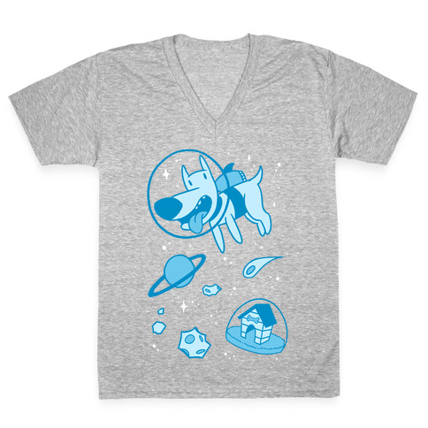 Blast Off Space Dog V-Neck Tee Shirt