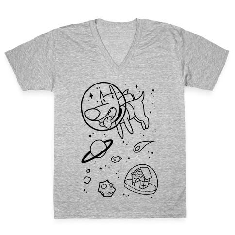 Blast Off Space Dog V-Neck Tee Shirt