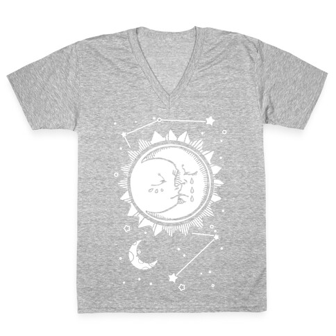 Sun and Moon Faces V-Neck Tee Shirt