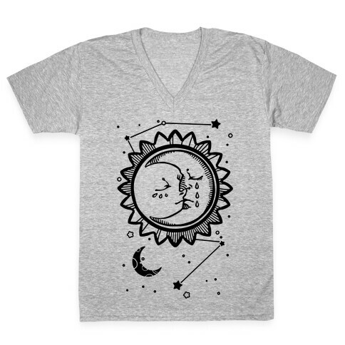 Sun and Moon Faces V-Neck Tee Shirt