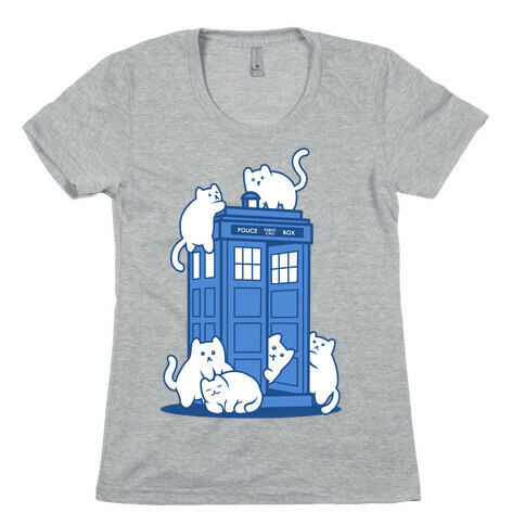 Catipose and the Tardis Womens T-Shirt