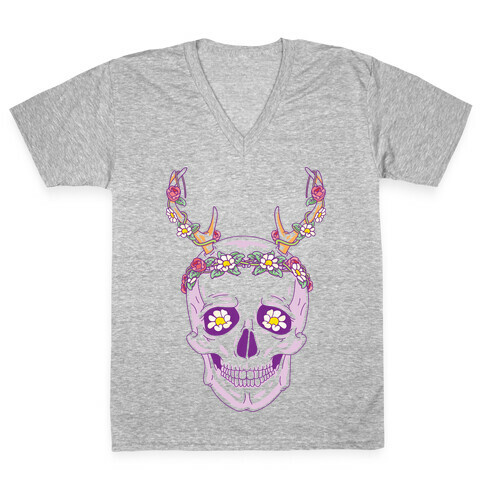 Flower Crown Skull V-Neck Tee Shirt