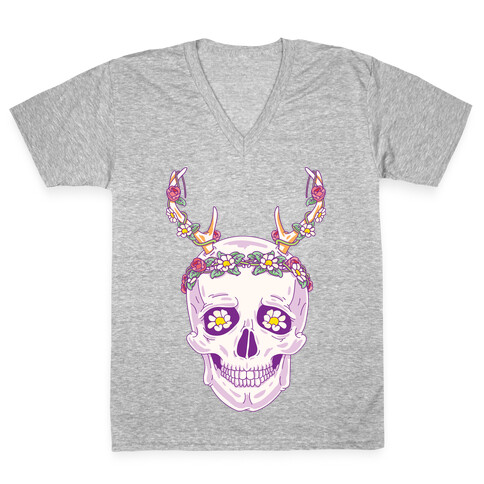 Flower Crown Skull V-Neck Tee Shirt