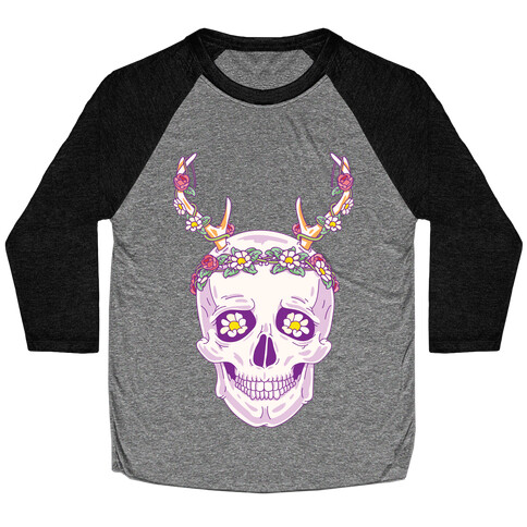 Flower Crown Skull Baseball Tee