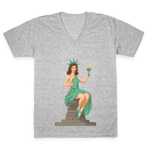 Lady Liberty Pin Up V-Neck Tee Shirt
