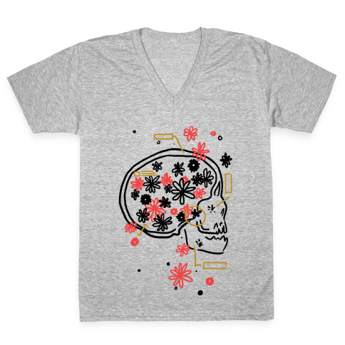 Terminal Daydream Flower Skull V-Neck Tee Shirt