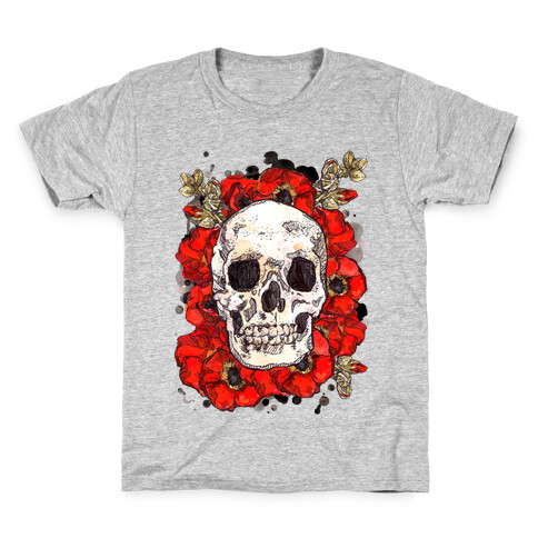 Skull on a Bed of Poppies Kids T-Shirt