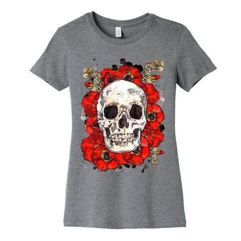 Skull on a Bed of Poppies Womens T-Shirt