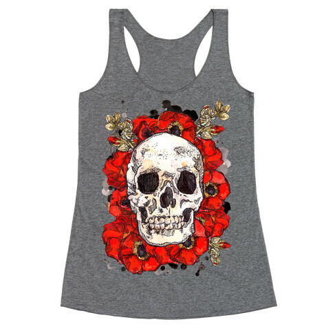 Skull on a Bed of Poppies Racerback Tank Top