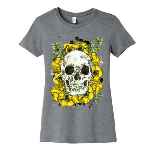 Skull on a Bed of Poppies Womens T-Shirt