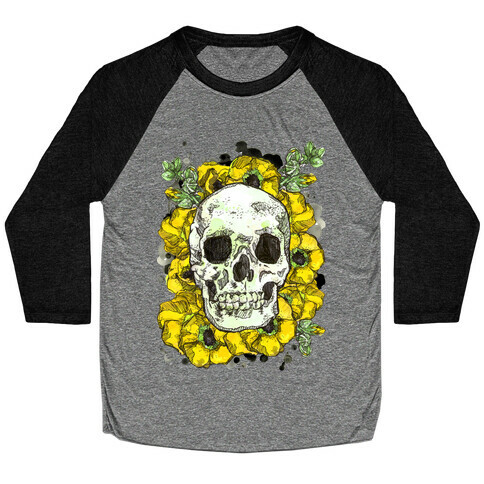 Skull on a Bed of Poppies Baseball Tee