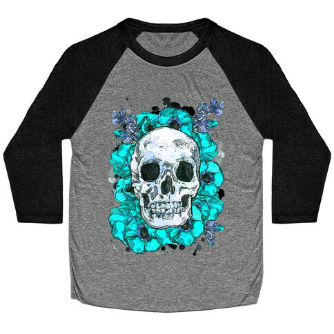 Skull on a Bed of Poppies Baseball Tee