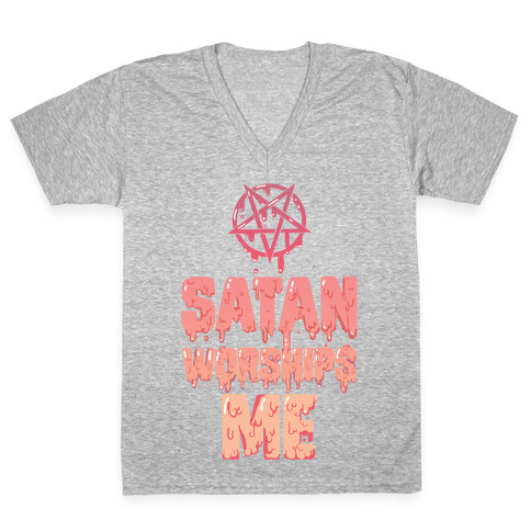 Satan Worships Me V-Neck Tee Shirt