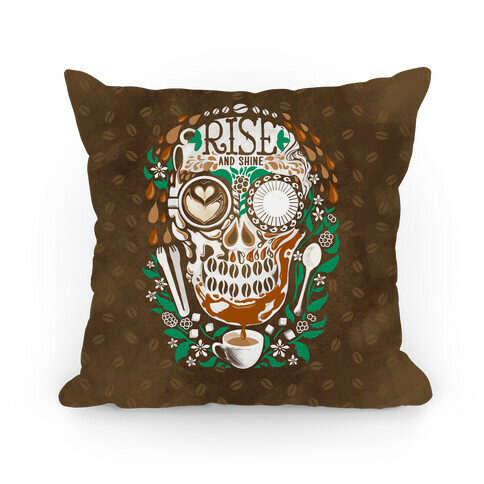 Rise and Shine Coffee Skull Pillow