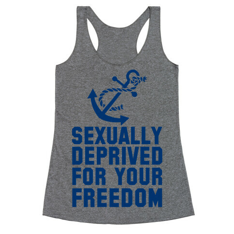 Sexually Deprived For Your Freedom (Navy) Racerback Tank Top