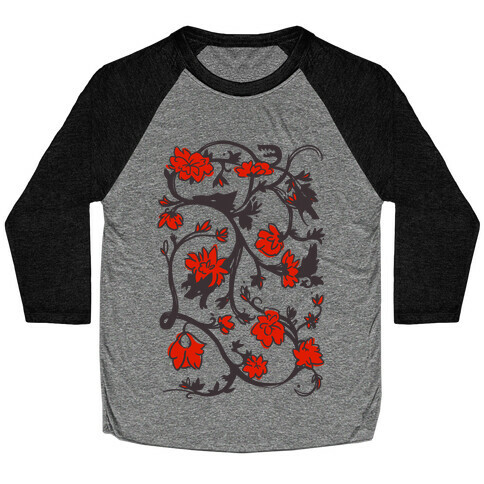 Little Red Riding Hood & Wolf Floral Pattern Baseball Tee