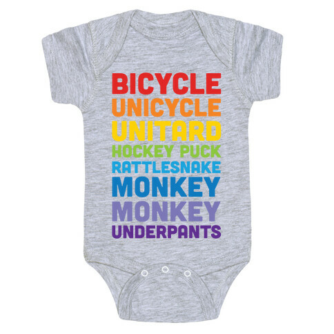 Bicycle Unicycle Unitard Hockey Puck Rattlesnake Monkey Monkey Underpants Baby One-Piece