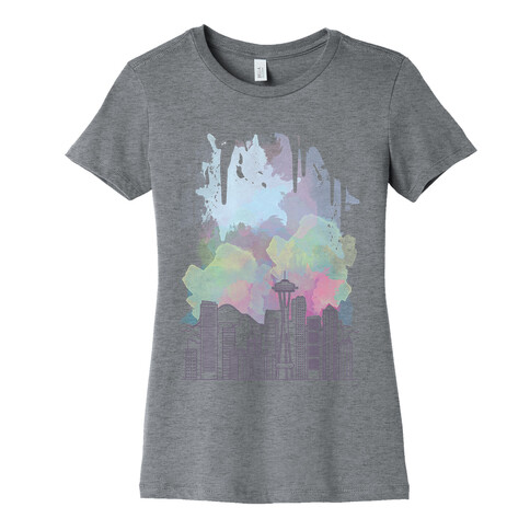 Seattle Graphic Watercolor Cityscape Womens T-Shirt