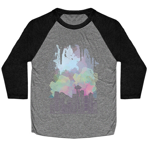 Seattle Graphic Watercolor Cityscape Baseball Tee