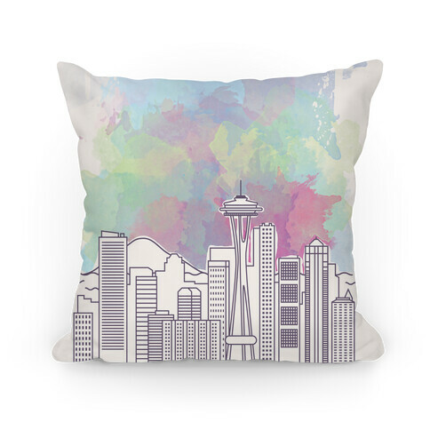 Seattle Graphic Watercolor Cityscape Pillow