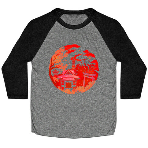 Japan's Mount Fuji and Shinto Shrines Inside the Rising Sun Baseball Tee