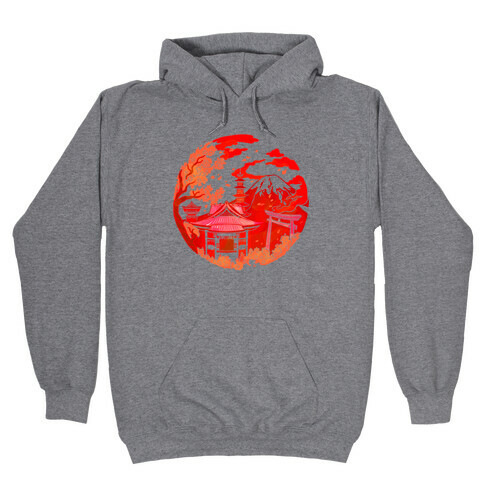 Japan's Mount Fuji and Shinto Shrines Inside the Rising Sun Hooded Sweatshirt