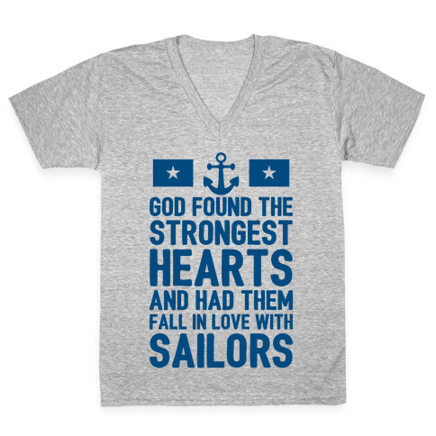 God Found The Strongest Hearts (Navy) V-Neck Tee Shirt