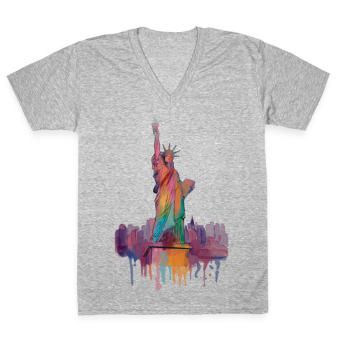 Statue Of Liberty Watercolor V-Neck Tee Shirt