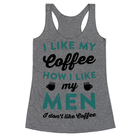 I Like My Coffee How I Like My Men (I Don't Like Coffee) Racerback Tank Top